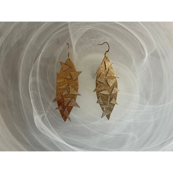 Artisan Handmade Gold Metallic Leather Geometric Earrings - Picture 9 of 10